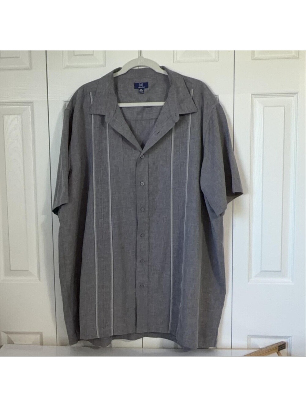 George Men's 3XL Gray Button-Up Shirt with Vertical Stripes
